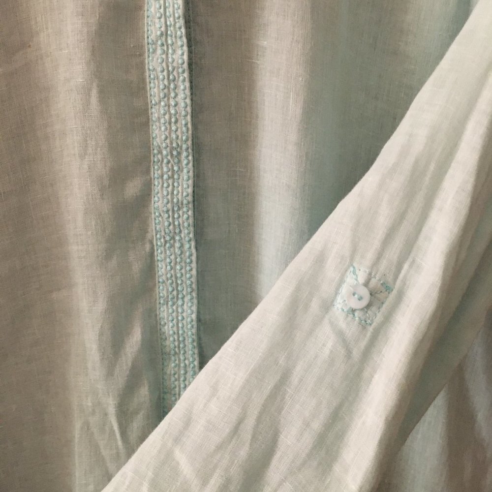 Olsen 100% Linen Pale Blue Button Down Shirt Coastal S - Picture 10 of 16